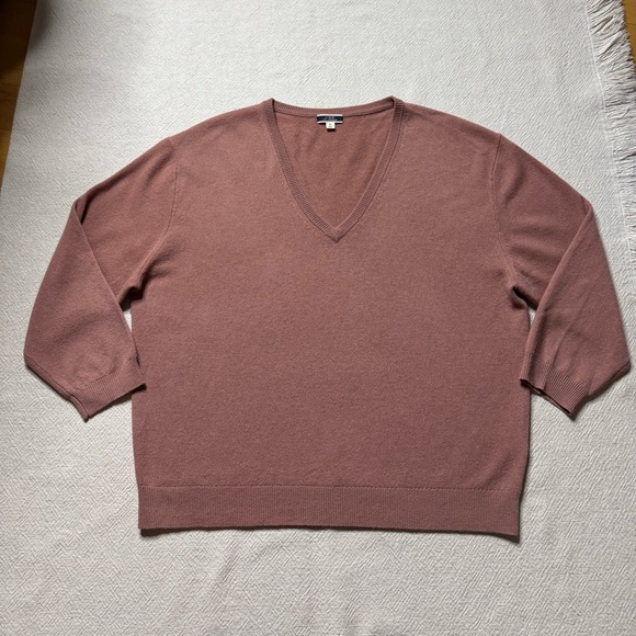JCREW 100% Cashmere Dusty Pink Clay Vneck Oversized 3/4 Sleeves Sweater M - Picture 3 of 7